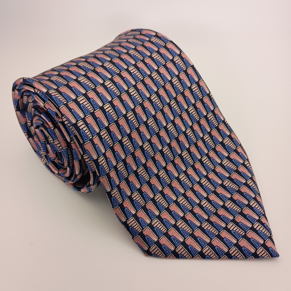 Stafford Multicolored‎ Pink Blue Mens 100% Silk Neck Tie